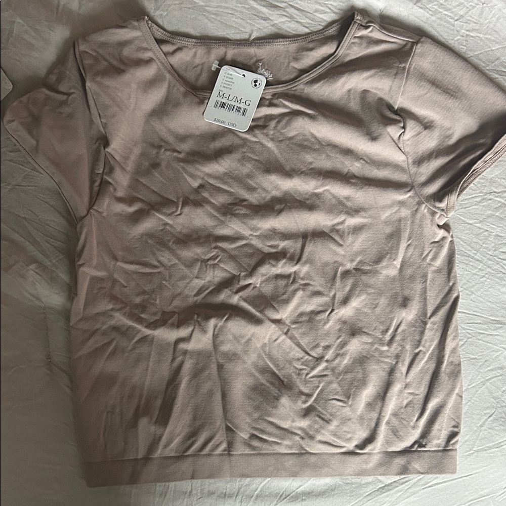 Free People Light Beige Short Sleeve Tee